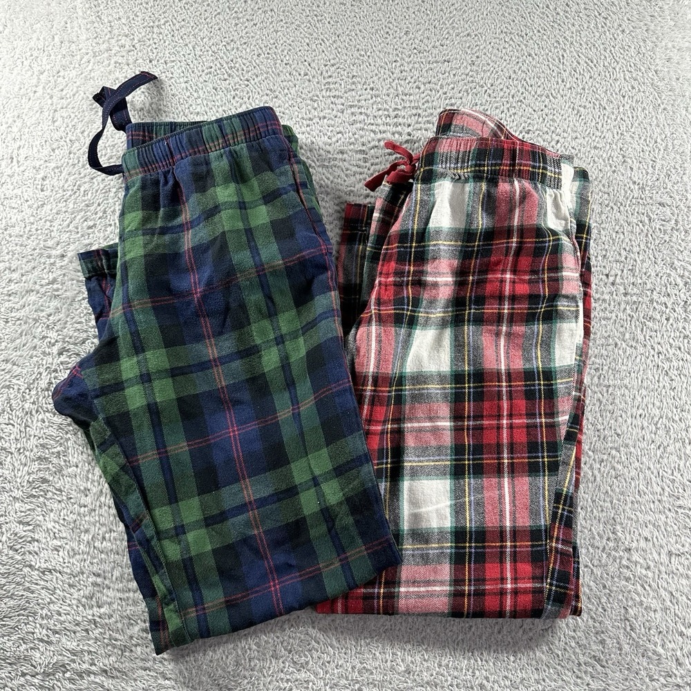 Old Navy Plaid Pajama Pants Womens Small Bundle Lot 2 Green Red Straight Fit‎